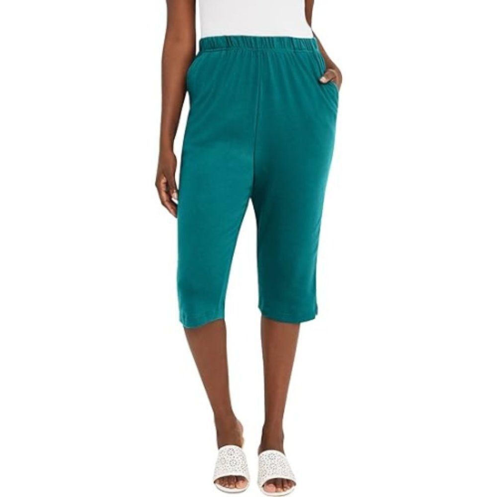 Jessica London Women's Tropical Teal Soft Ease Capri Pants Size 30/32